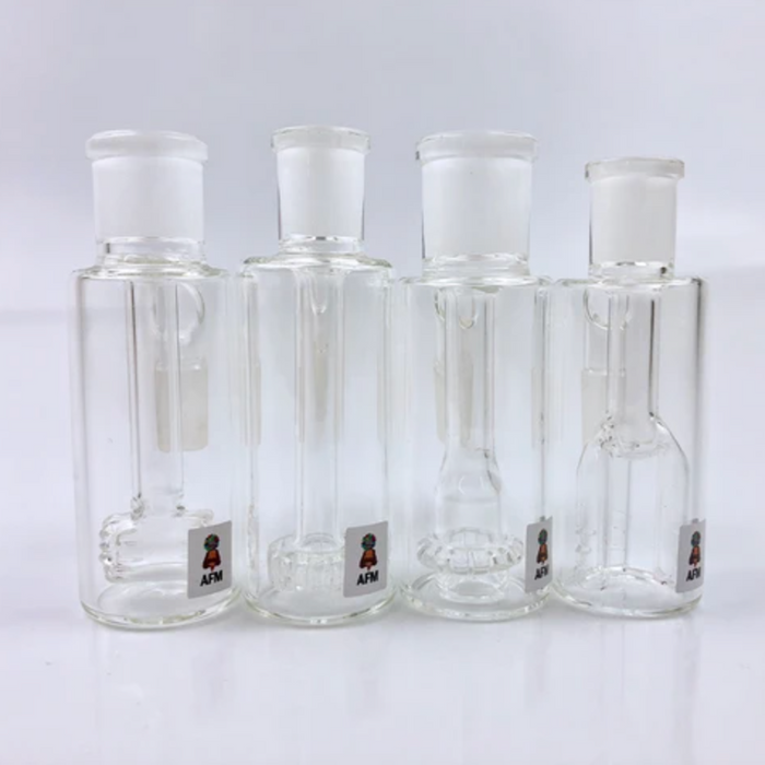 AFM 18M Mini Ash Catcher - Assorted Perc Options: Compact and Efficient, Small 90° Ash Catcher, Improved Smoke Filtration, Perc Variety, Features Assorted Percolator Styles, Smoother Hits, Durable Glass, High-Quality Glass Construction, Long-Term Use, Easy Cleaning, Keeps Your Rig Cleaner, Catching Ash and Debris, Enhanced Experience, Provides Cooler Smoother Hits, Elevated Session.