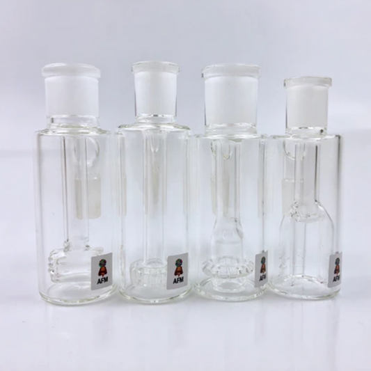AFM 18M Mini Ash Catcher - Assorted Perc Options: Compact and Efficient, Small 90° Ash Catcher, Improved Smoke Filtration, Perc Variety, Features Assorted Percolator Styles, Smoother Hits, Durable Glass, High-Quality Glass Construction, Long-Term Use, Easy Cleaning, Keeps Your Rig Cleaner, Catching Ash and Debris, Enhanced Experience, Provides Cooler Smoother Hits, Elevated Session.