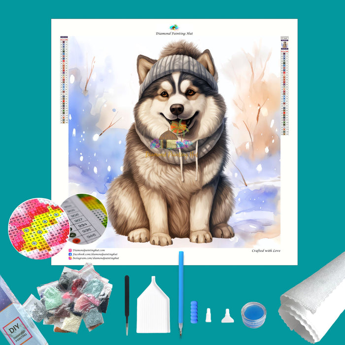 Alaskan Malamute Winter Diamond Painting