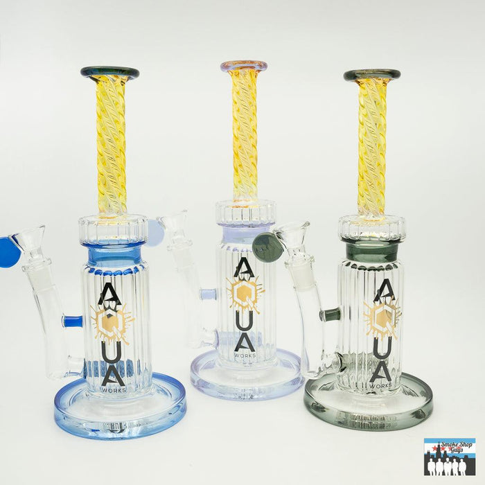 Aqua Glass Works Mini Inline Rig – Twisted Neck for Enhanced Style: Unique Design, Twisted Neck, Enhanced Style, Compact Performance, Mini Inline Perc, Effective Filtration, Durable Glass, Borosilicate Glass, Daily Use, Perfect for Travel, Lightweight, Easy to Transport, Quality.
