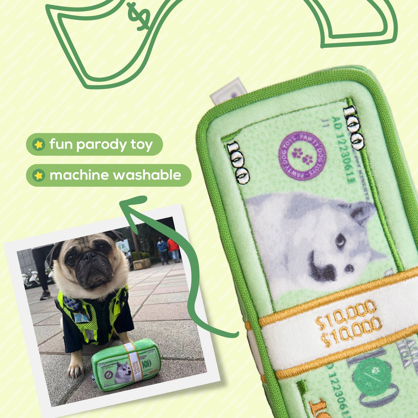 PAWTY Dog Toys - Cash Is King Parody Dog Plush Toy