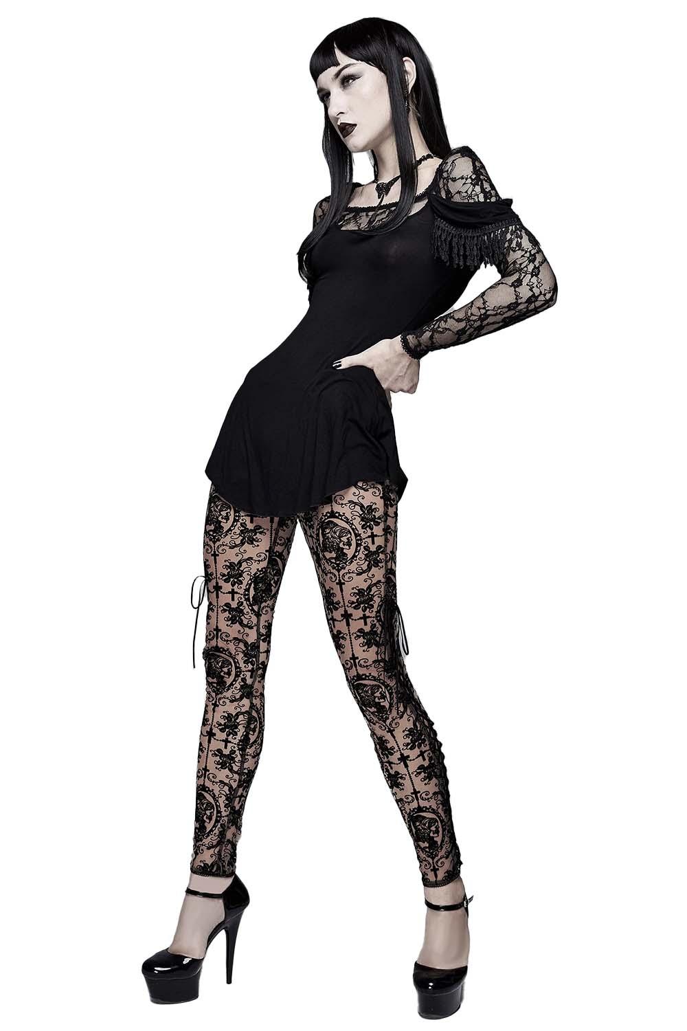 Bathory Edwardian Cameo Mesh Tattoo Leggings