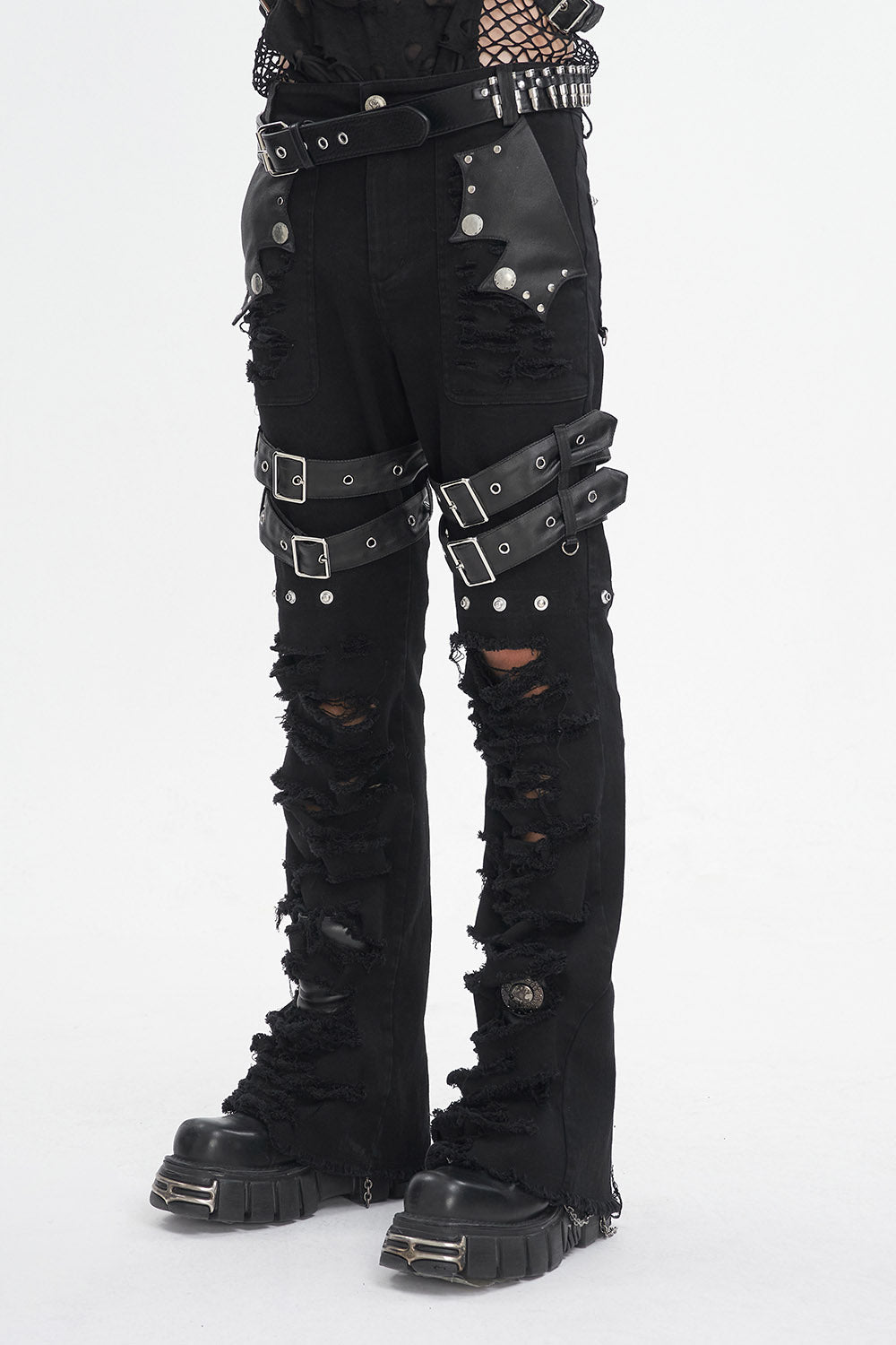 Batwing Pocket Ripped Punk Pants