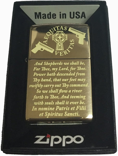 Boondock Saints Prayer Zippo Lighter Brush Gold