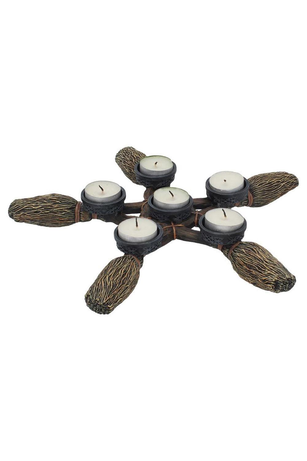 Broomstick Pentagram Tea Light Candle Holder