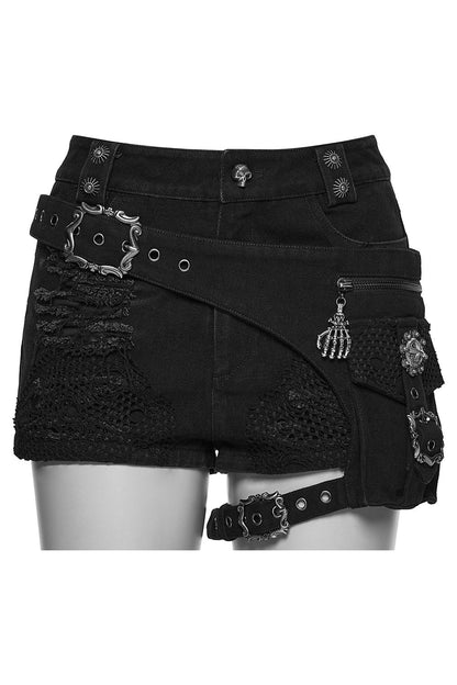 Boneash Shredded Shorts with Thigh Bag