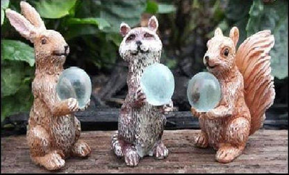Miniature Animal Holding Gazing Ball, Choice of Fairy Garden Animals,  1.5" Micro Mini Woodland Animal with Clear Ball
