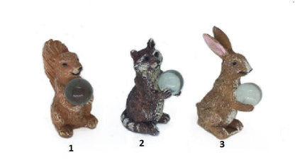 Miniature Animal Holding Gazing Ball, Choice of Fairy Garden Animals,  1.5" Micro Mini Woodland Animal with Clear Ball