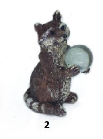 Miniature Animal Holding Gazing Ball, Choice of Fairy Garden Animals,  1.5" Micro Mini Woodland Animal with Clear Ball