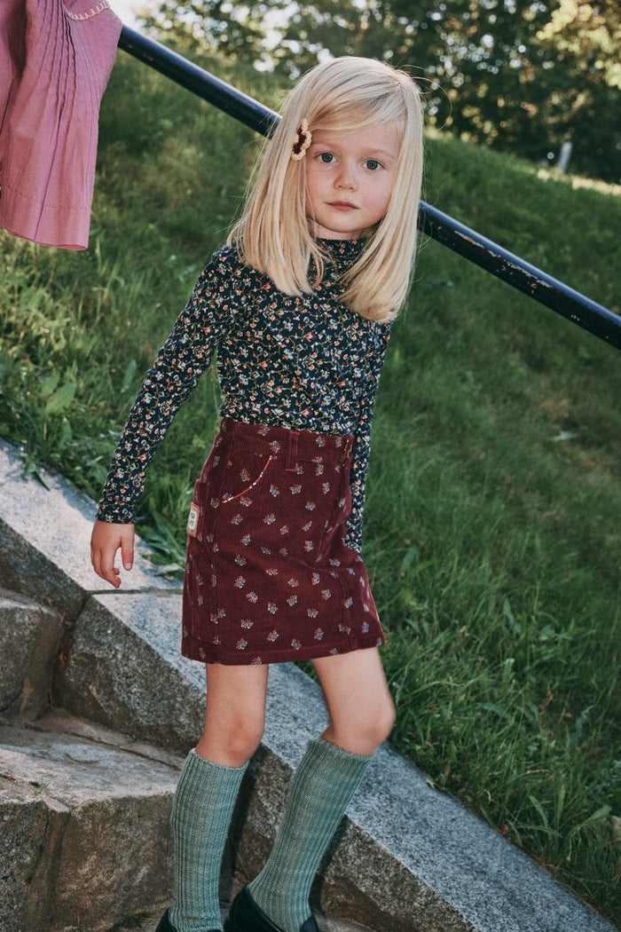Corduroy Carpenter Skirt in Cambridge Mariposa