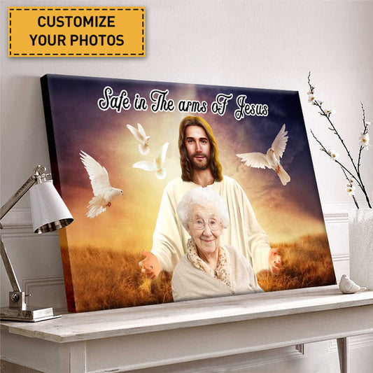 Custom Photo - God Bless You Safe In The Arms Of Jesus - Personalized Custom Canvas - Memorial Canvas