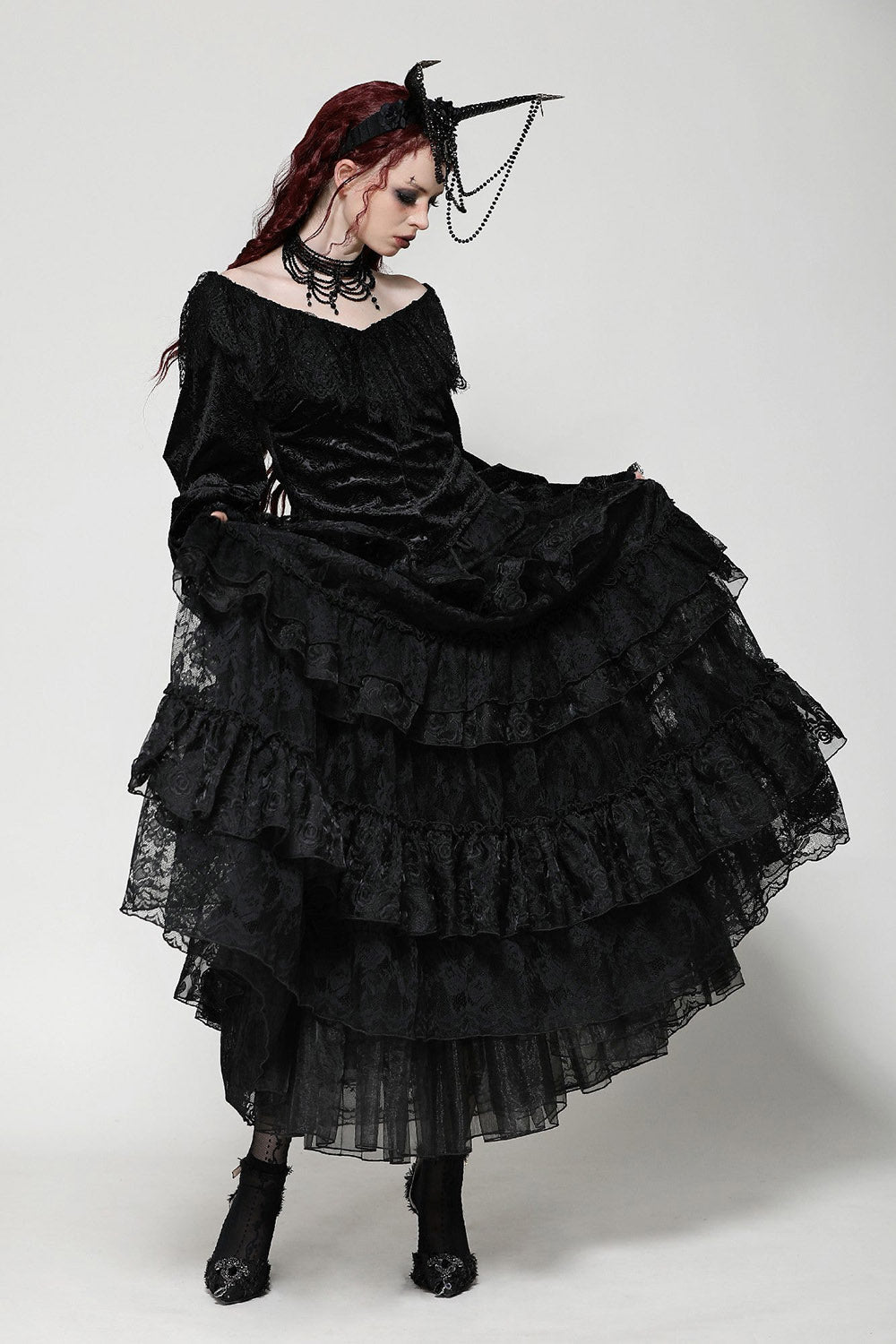 Calypso Gothic Tiered Lace Skirt