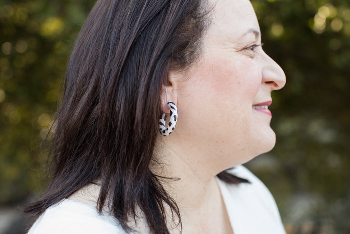 Dr Christine Earrings Black Cow Print