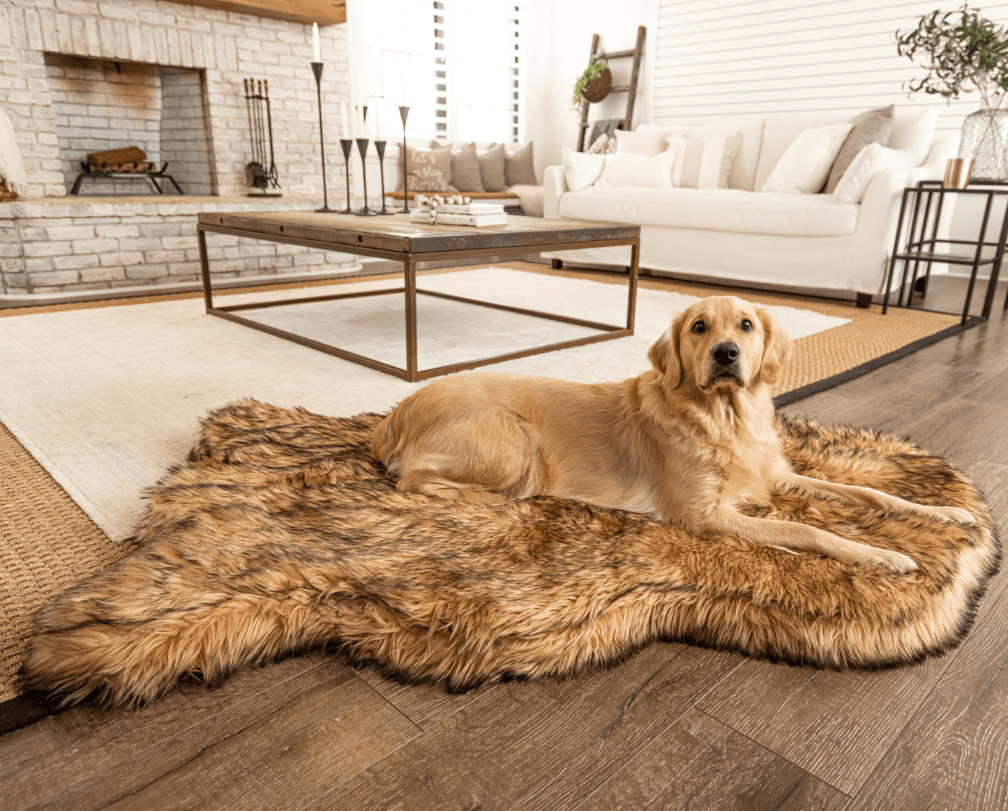 Paw Brands - PupRug by Paw.com™ Faux Fur Orthopedic Dog Bed - Curve Sable Tan