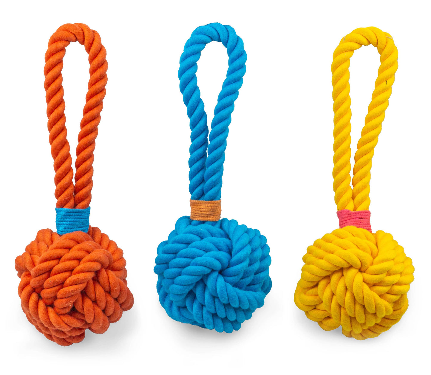 Pet Palette Distribution - ThoozyPet Ball Tug Rope Dog Toy with Handle Yellow 5"