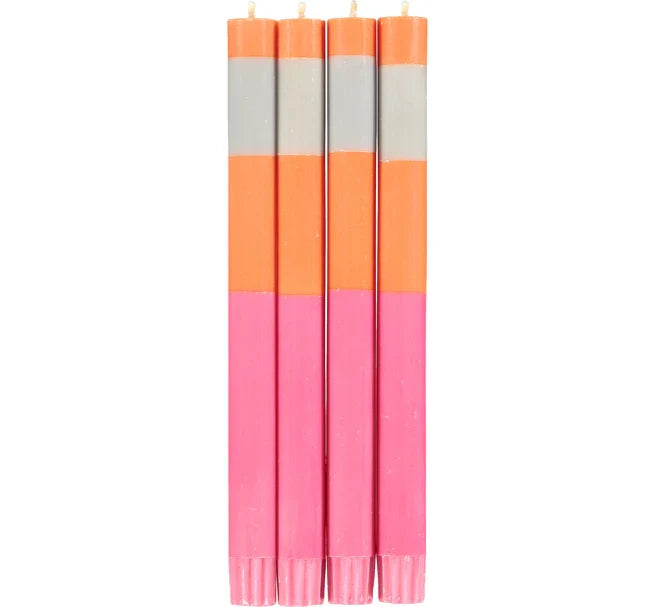 Eco Dinner Candles 4-Pack ABSTRACT Striped Orange Flame, Willow & Neyron
