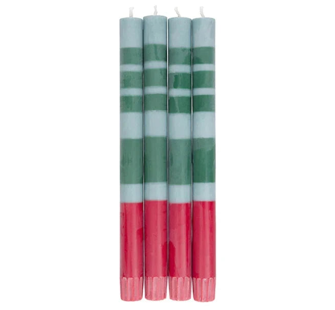 Eco Dinner Candles 4-Pack STRIPED Guardsman & Bokhara