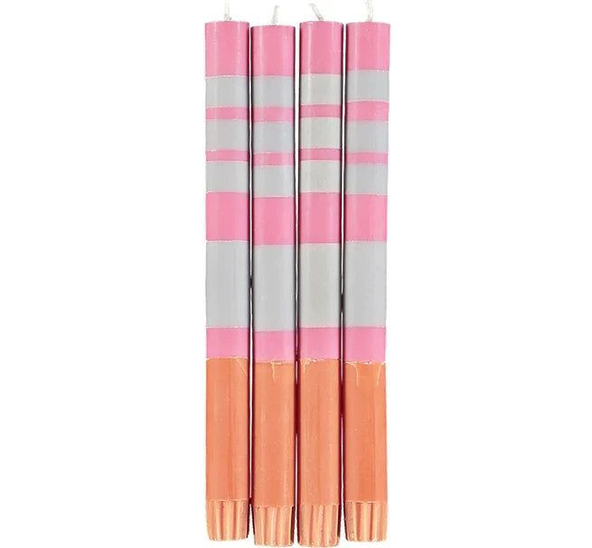 Eco Dinner Candles 4-Pack STRIPED Orange Flame Willow & Neyron Rose