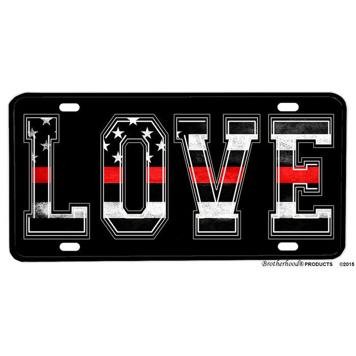 Firefighter Thin Red Line Love Design Aluminum License Plate