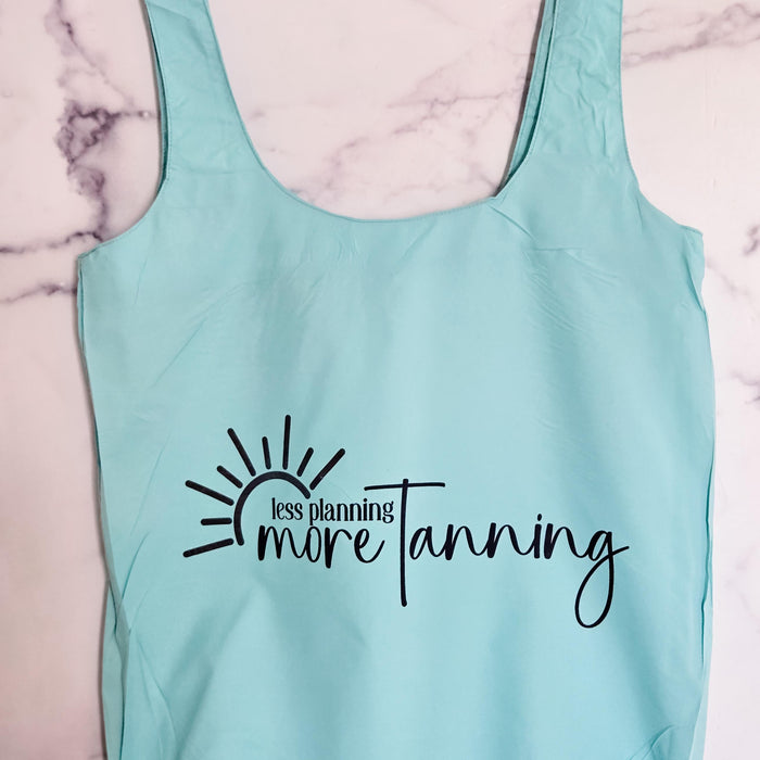 Funny Teacher Summer Beach Bag, Less Planning More Tanning Tote Bag,  Nylon Grocery Bag for Summer Vacation, End of Year Teacher Present Salt and Sparkle