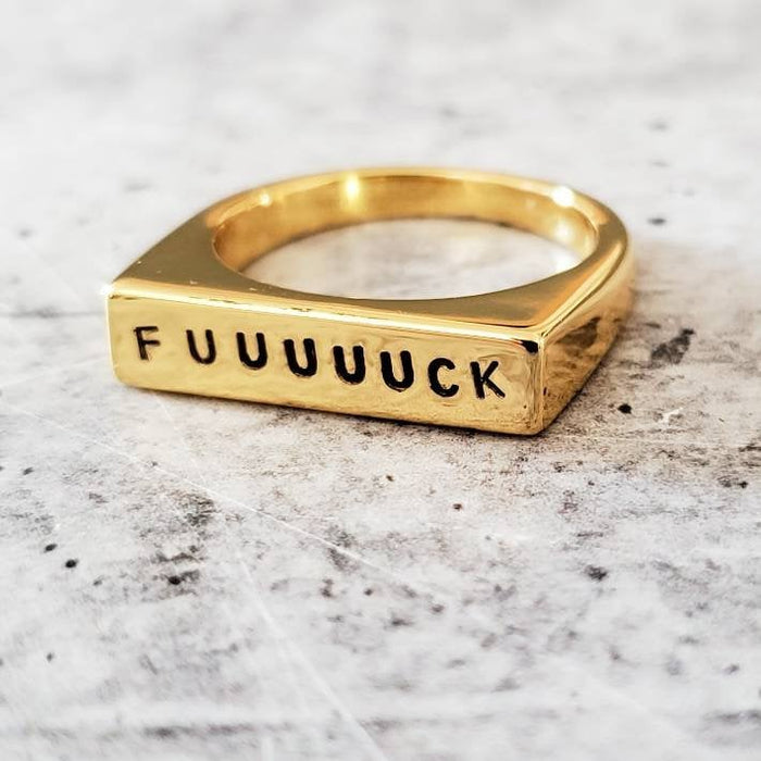 FUUUUUCK Gold or Silver Flat Top Ring Salt and Sparkle