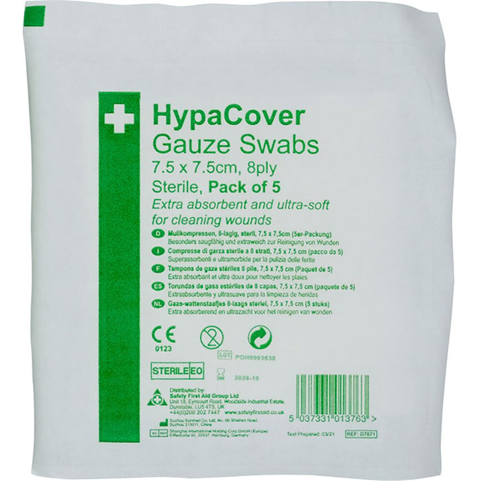 Gauze Swab Dressings Sterile 7.5cm x 7.5cm 8ply (Pack of 100)