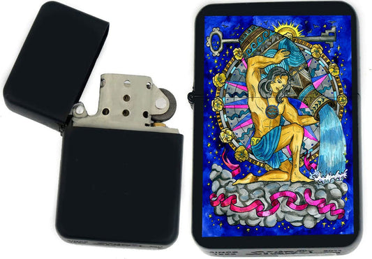 GIFTS INFINITY - Birthday Zodiac Signs Windproof Lighters - Black Matt (Aquarius 1)