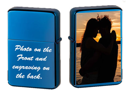 GIFTS INFINITY Custom Lighter Case with Photo, Personalized Image Birthday Gift for Husband Father Boy Friend Blue Tone