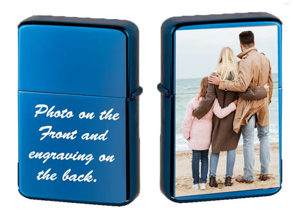 GIFTS INFINITY Custom Lighter Case with Photo, Personalized Image Birthday Gift for Husband Father Boy Friend Blue Tone