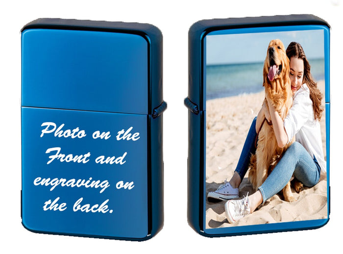 GIFTS INFINITY Custom Lighter Case with Photo, Personalized Image Birthday Gift for Husband Father Boy Friend Blue Tone