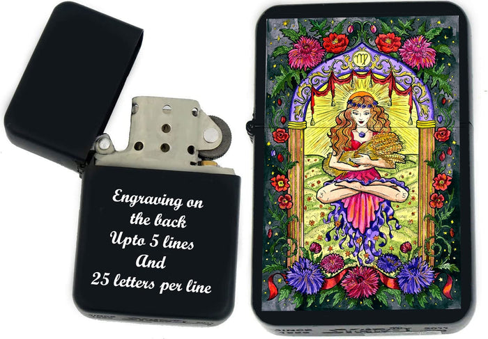 GIFTS INFINITY-Personalized Birthday Zodiac Signs Windproof Lighters-Black Matt (Virgo 1)