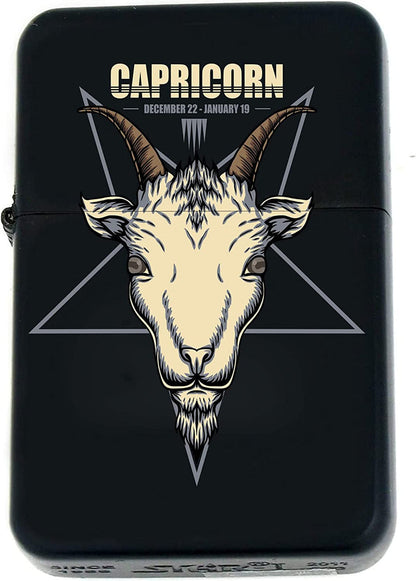 GIFTS INFINITY-Personalized Birthday Zodiac Signs Windproof Lighters-Black Matt (Capricorn 2)