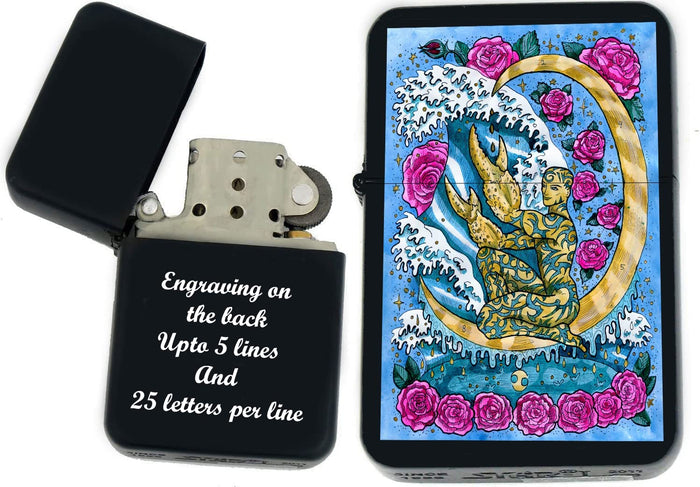 GIFTS INFINITY-Personalized Birthday Zodiac Signs Windproof Lighters-Black Matt (Cancer 1)