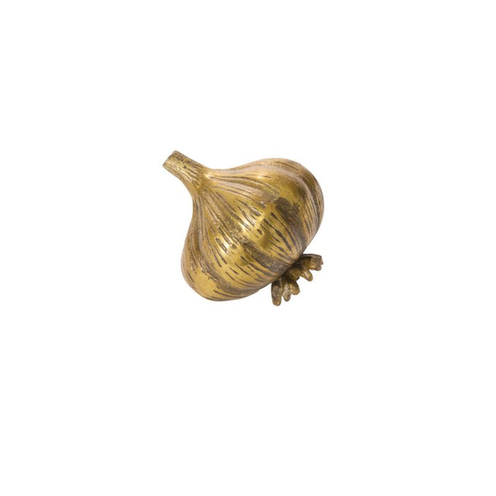 Golden decorative garlic sculpture with textured surface, inspired by natural vegetables for elegant home decor.