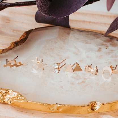 Gold Triangle Stud Earrings Salt and Sparkle
