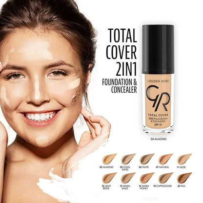 Golden Rose Total Cover 2in1 Foundation & Concealer Spf15 05 Cool Sand 30Ml