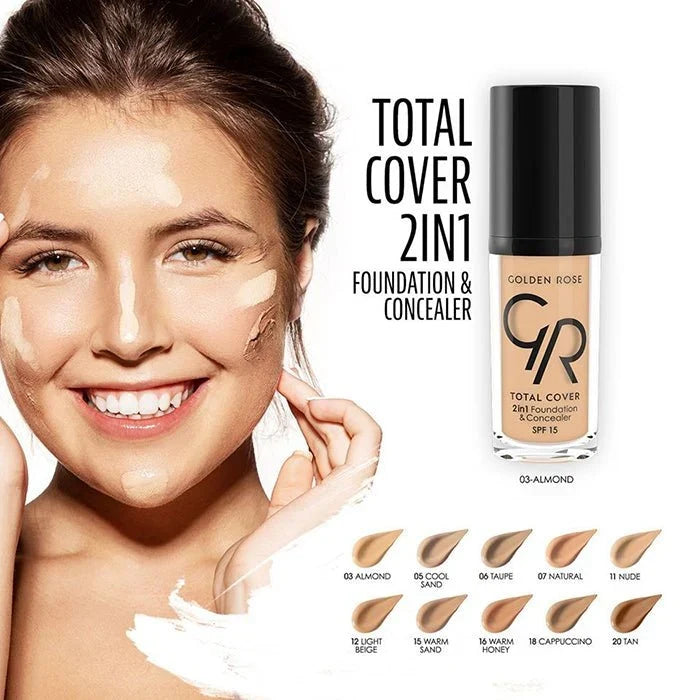 Golden Rose Total Cover 2in1 Foundation & Concealer Spf15 12 Light Beige 30Ml