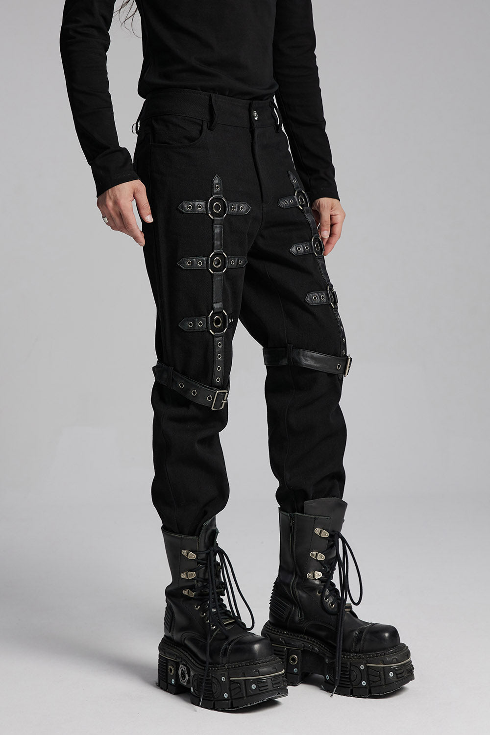 Black Oil Buckle Pants