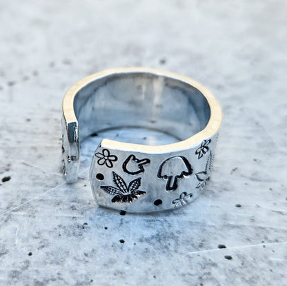 Hemp Leaf Middle Finger Ring - Marijuana Leaf Silver Ring Salt and Sparkle