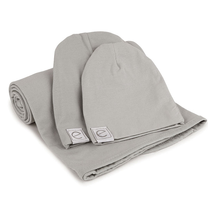 Jersey Knit Grey Cotton Swaddle Blanket and Beanie Gift