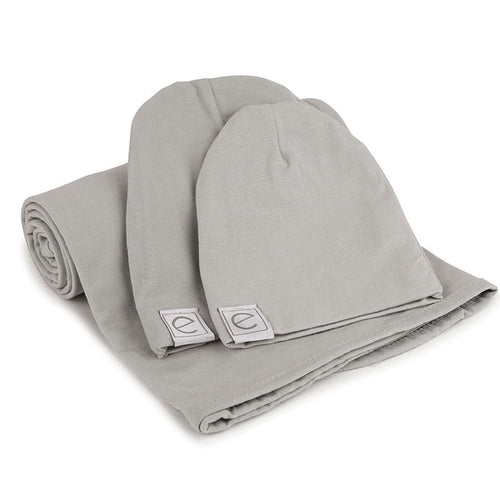 Jersey Knit Grey Cotton Swaddle Blanket and Beanie Gift