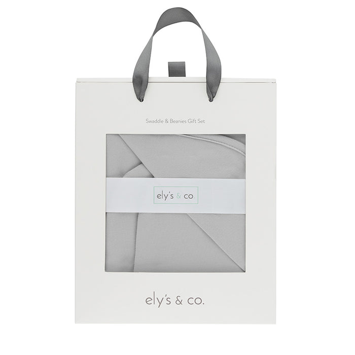 Grey Cotton Swaddle and Beanie Set