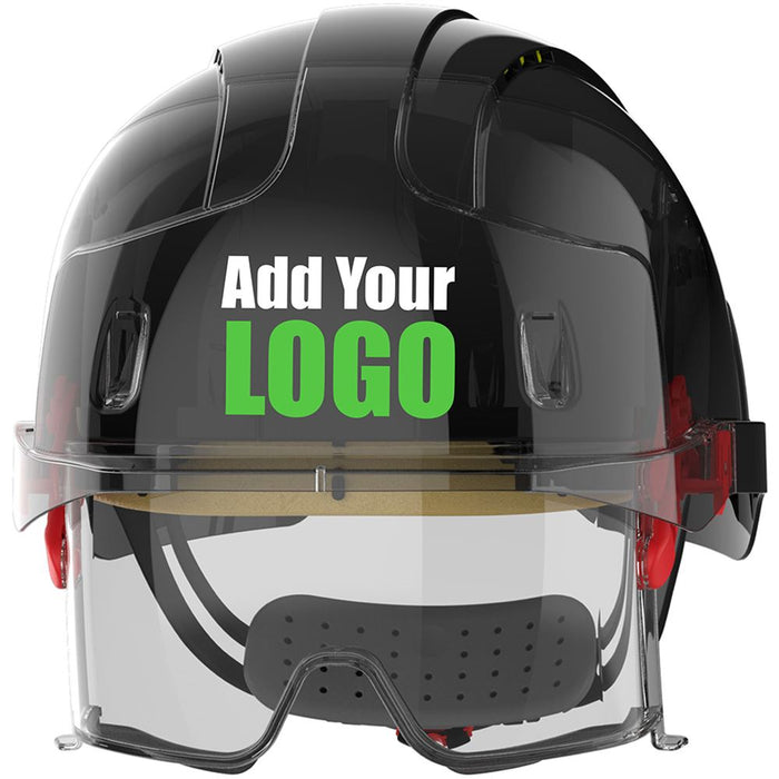 JSP EVO VISTAlens Custom Printed Safety Helmet with Integrated Eyewear - Vented - Wheel Ratchet