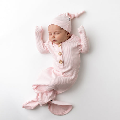Ribbed Knotted Gown with Hat Set in Sakura