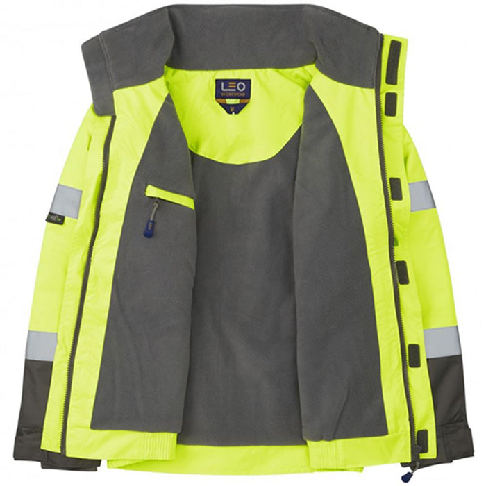 Leo Workwear Bickington Yellow EcoViz 4K Superior Fleece Lined Waterproof Hi Vis Bomber Jacket