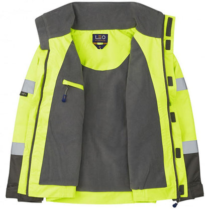 Leo Workwear Bickington Yellow EcoViz 4K Superior Fleece Lined Waterproof Hi Vis Bomber Jacket