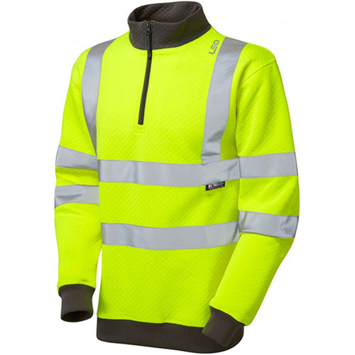 Leo Workwear Brynsworthy Yellow EcoViz Polycotton 1/4 Zip Hi Vis Sweatshirt
