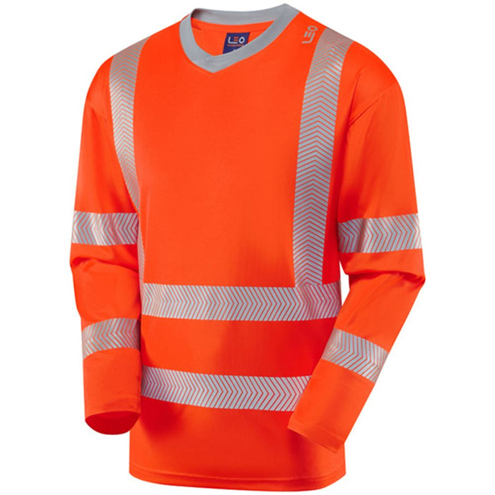 Leo Workwear Capstone Orange EcoViz Coolviz Plus Long Sleeve Hi Vis T-Shirt