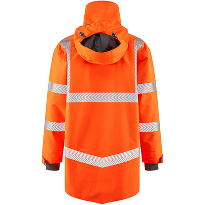Leo Workwear Clovelly Rail Orange EcoViz 15K Performance+ Waterproof Breathable Executive Hi Vis Jacket
