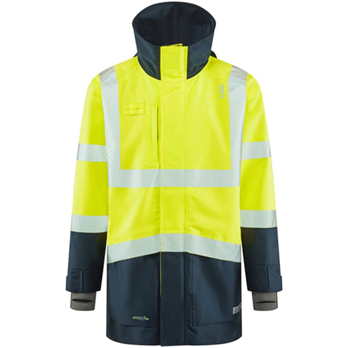 Leo Workwear Clovelly Yellow/Navy EcoViz 15K Performance+ Waterproof Breathable Executive Hi Vis Jacket